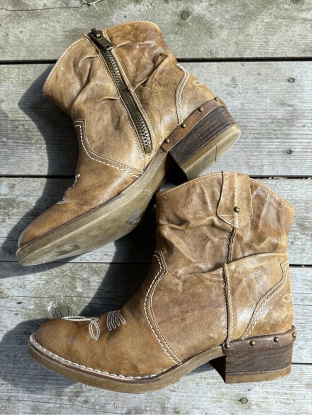 SUNDANCE Women's Etta Western Style Slouchy Leather Boots (39)